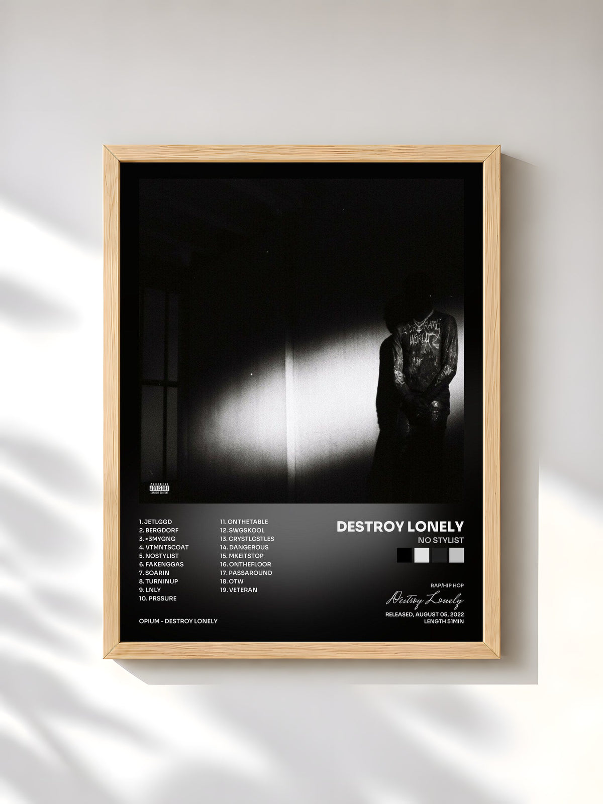 #bois Tableau de l'album NO STYLIST de Destroy Lonely, cadre en bois brut, imprimé et encadré en France