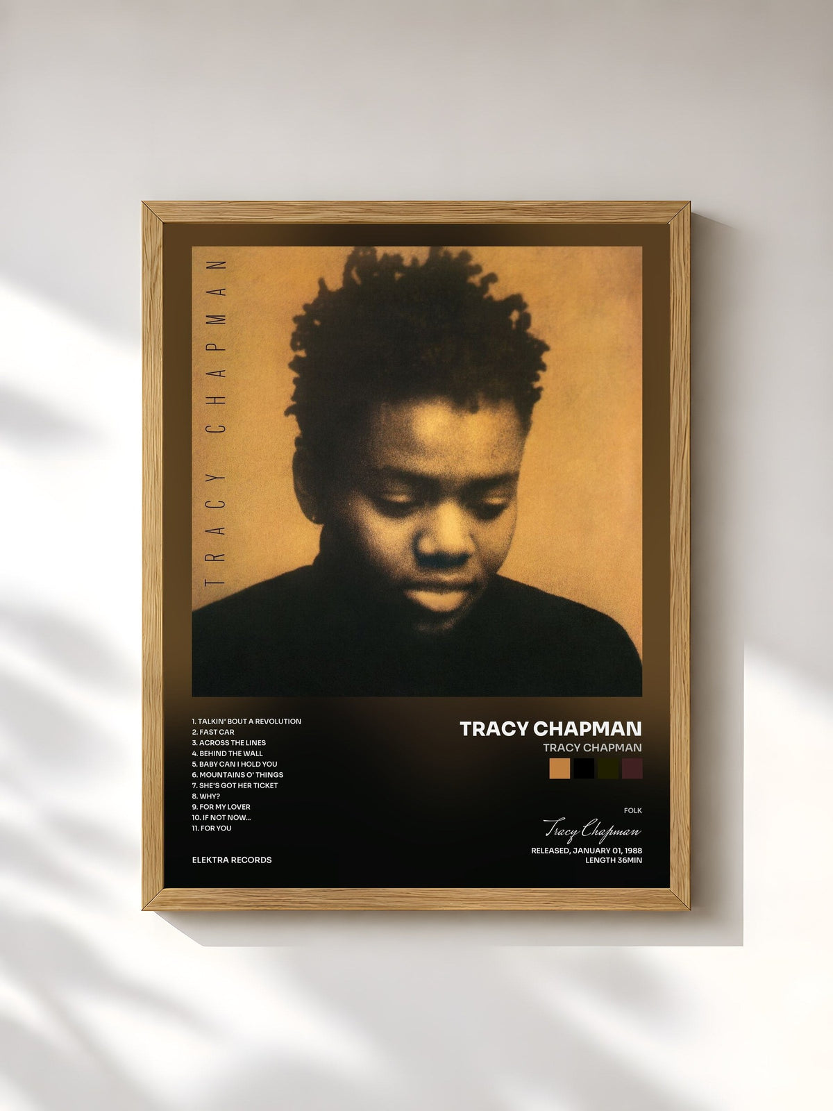 #bois Tableau de l'album Tracy Chapman de Tracy Chapman, cadre en bois brut, imprimé et encadré en France