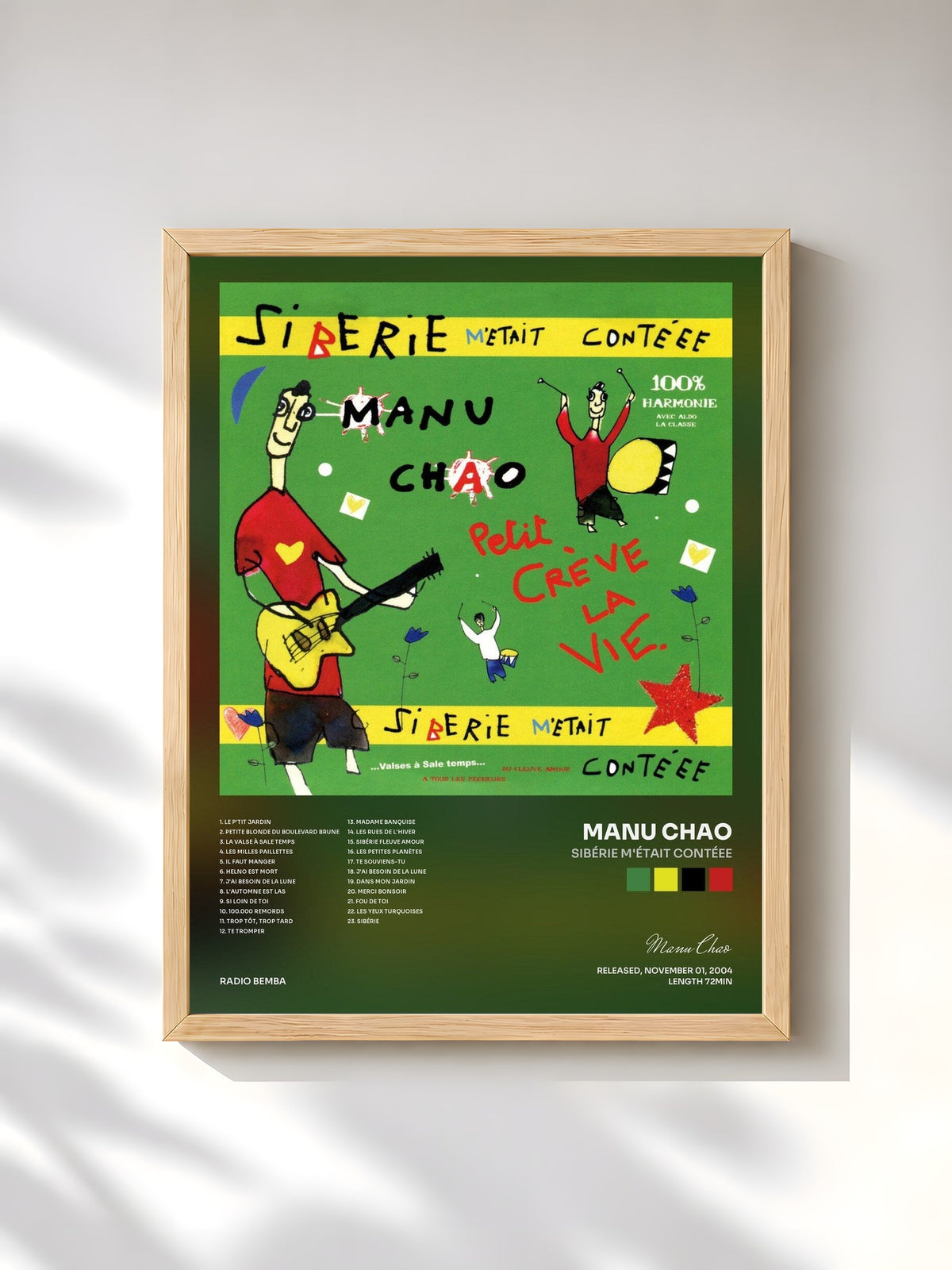 #bois Tableau de l'album Sibérie m'était contéee de Manu Chao, cadre en bois brut, imprimé et encadré en France