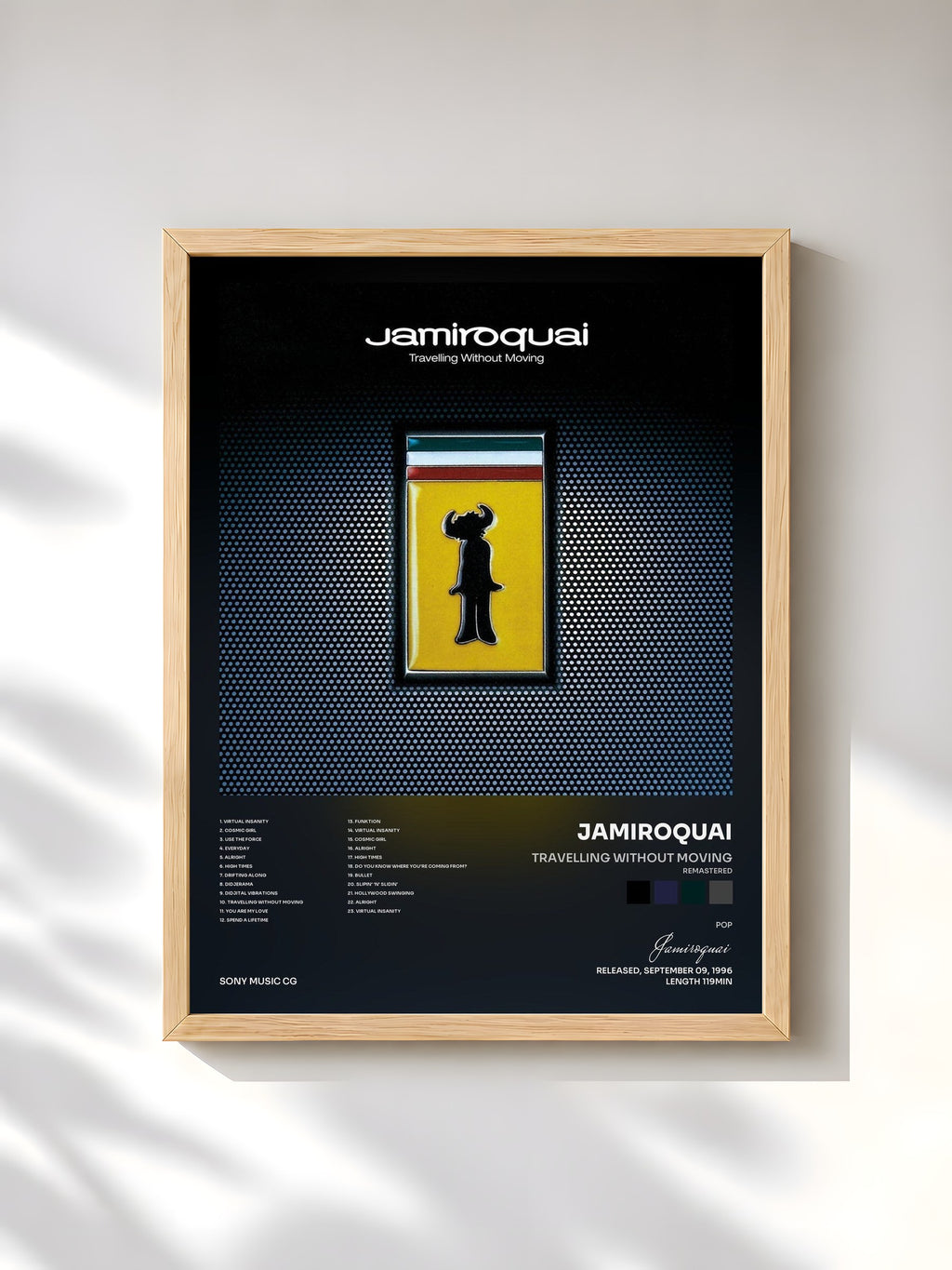 #bois Tableau de l'album Travelling Without Moving (Remastered) de Jamiroquai, cadre en bois brut, imprimé et encadré en France