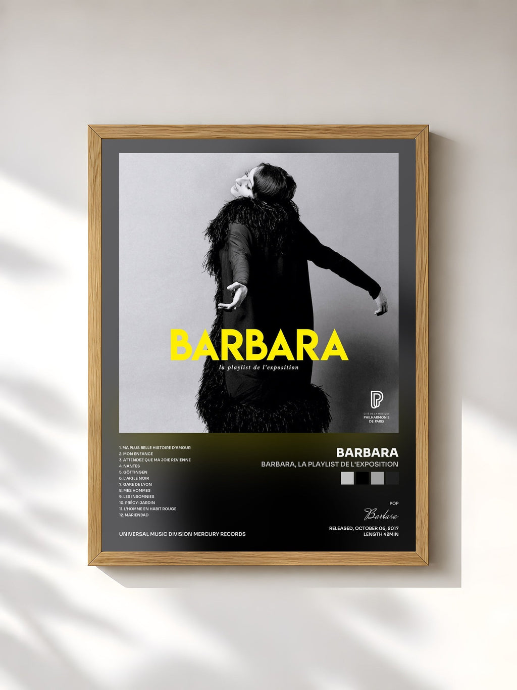 #bois Tableau de l'album Barbara, la playlist de l'exposition de Barbara, cadre en bois brut, imprimé et encadré en France