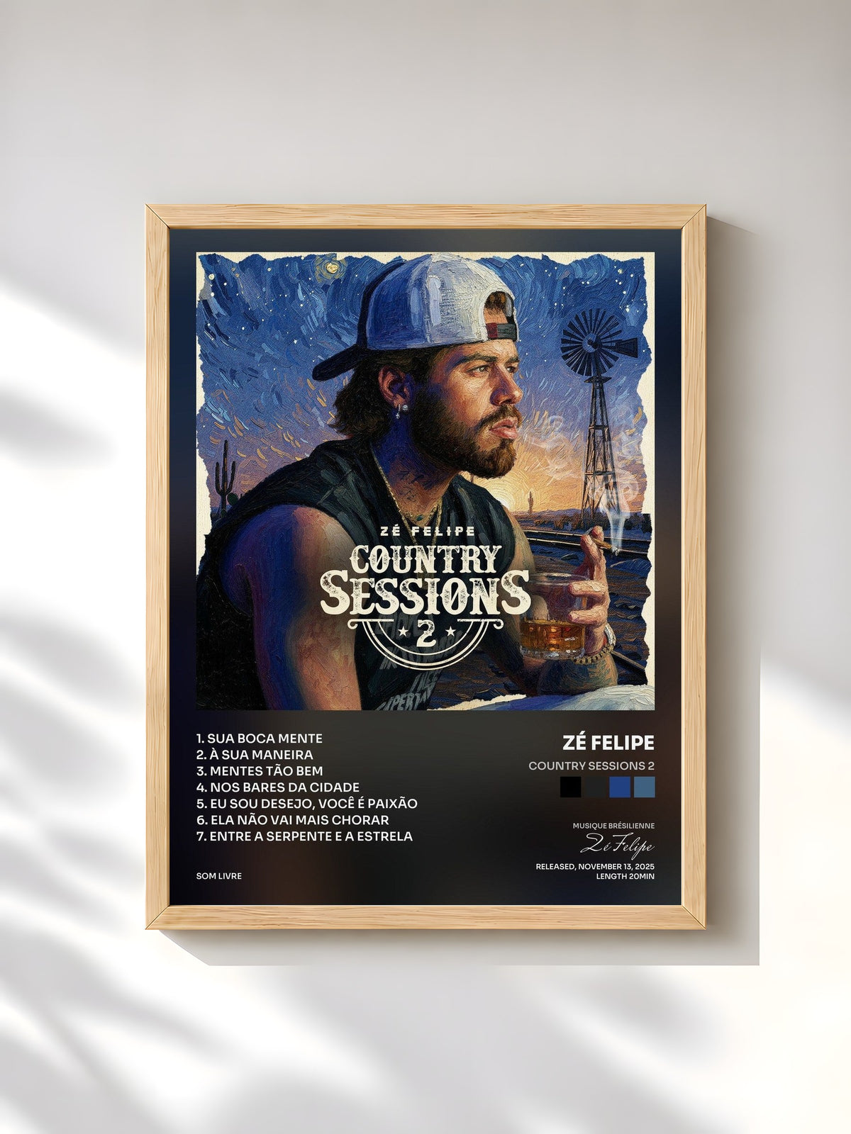 #bois Tableau de l'album Country Sessions 2 de Zé Felipe, cadre en bois brut, imprimé et encadré en France