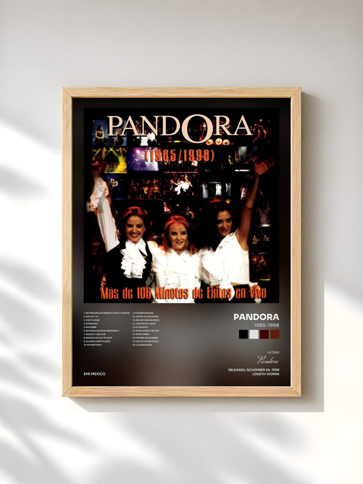 #bois Tableau de l'album 1985-1998 de Pandora, cadre en bois brut, imprimé et encadré en France