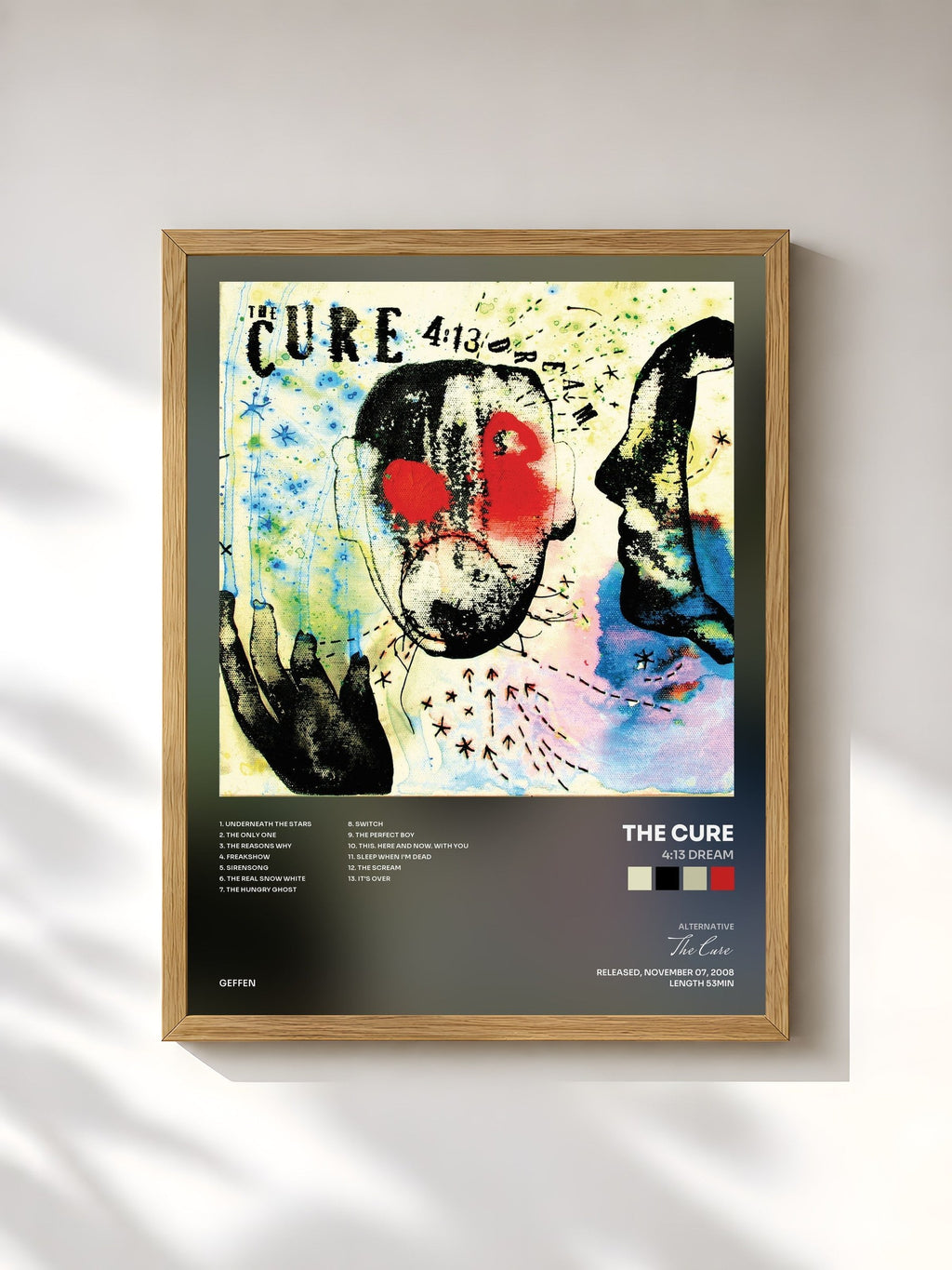#bois Tableau de l'album 4:13 Dream de The Cure, cadre en bois brut, imprimé et encadré en France