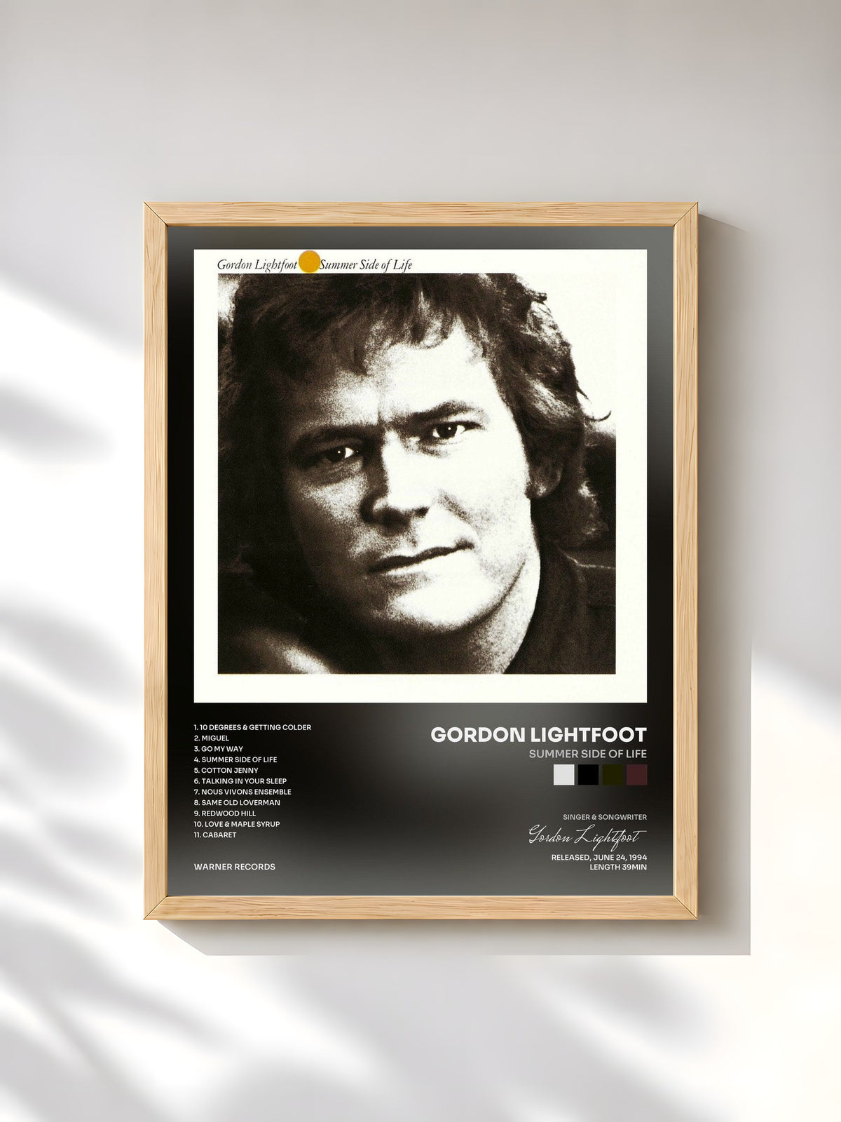 #bois Tableau de l'album Summer Side of Life de Gordon Lightfoot, cadre en bois brut, imprimé et encadré en France