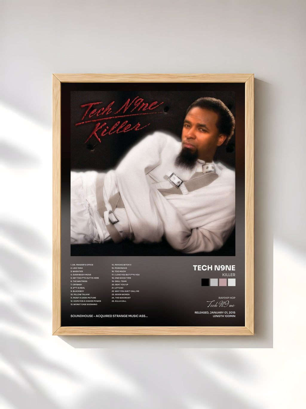 #bois Tableau de l'album Killer de Tech N9ne, cadre en bois brut, imprimé et encadré en France