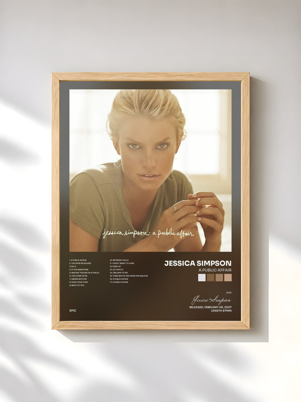 #bois Tableau de l'album A Public Affair de Jessica Simpson, cadre en bois brut, imprimé et encadré en France