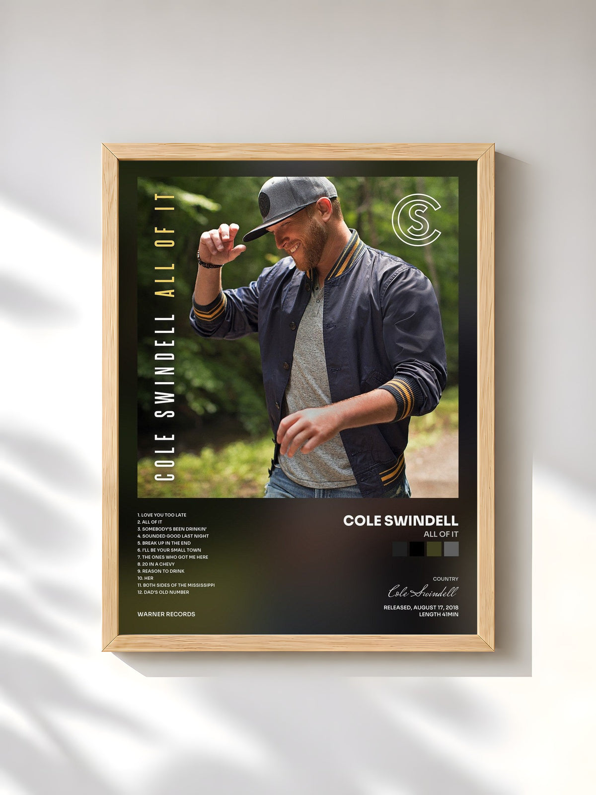 #bois Tableau de l'album All of It de Cole Swindell, cadre en bois brut, imprimé et encadré en France