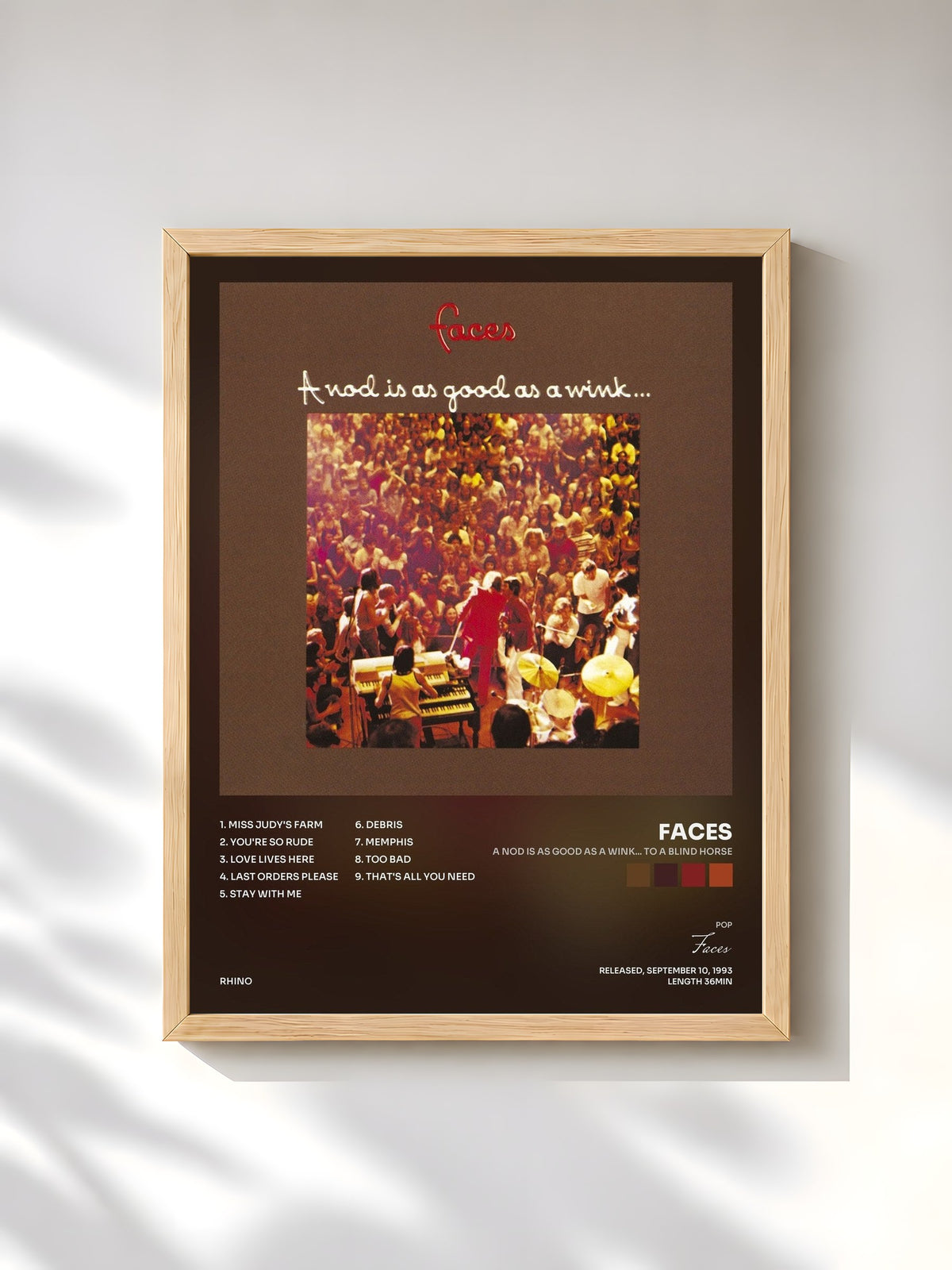 #bois Tableau de l'album A Nod Is as Good as a Wink... to a Blind Horse de Faces, cadre en bois brut, imprimé et encadré en France