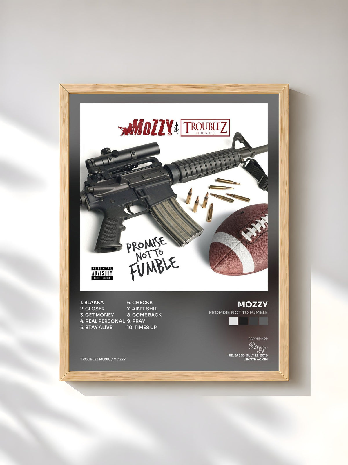 #bois Tableau de l'album Promise Not to Fumble de Mozzy, cadre en bois brut, imprimé et encadré en France