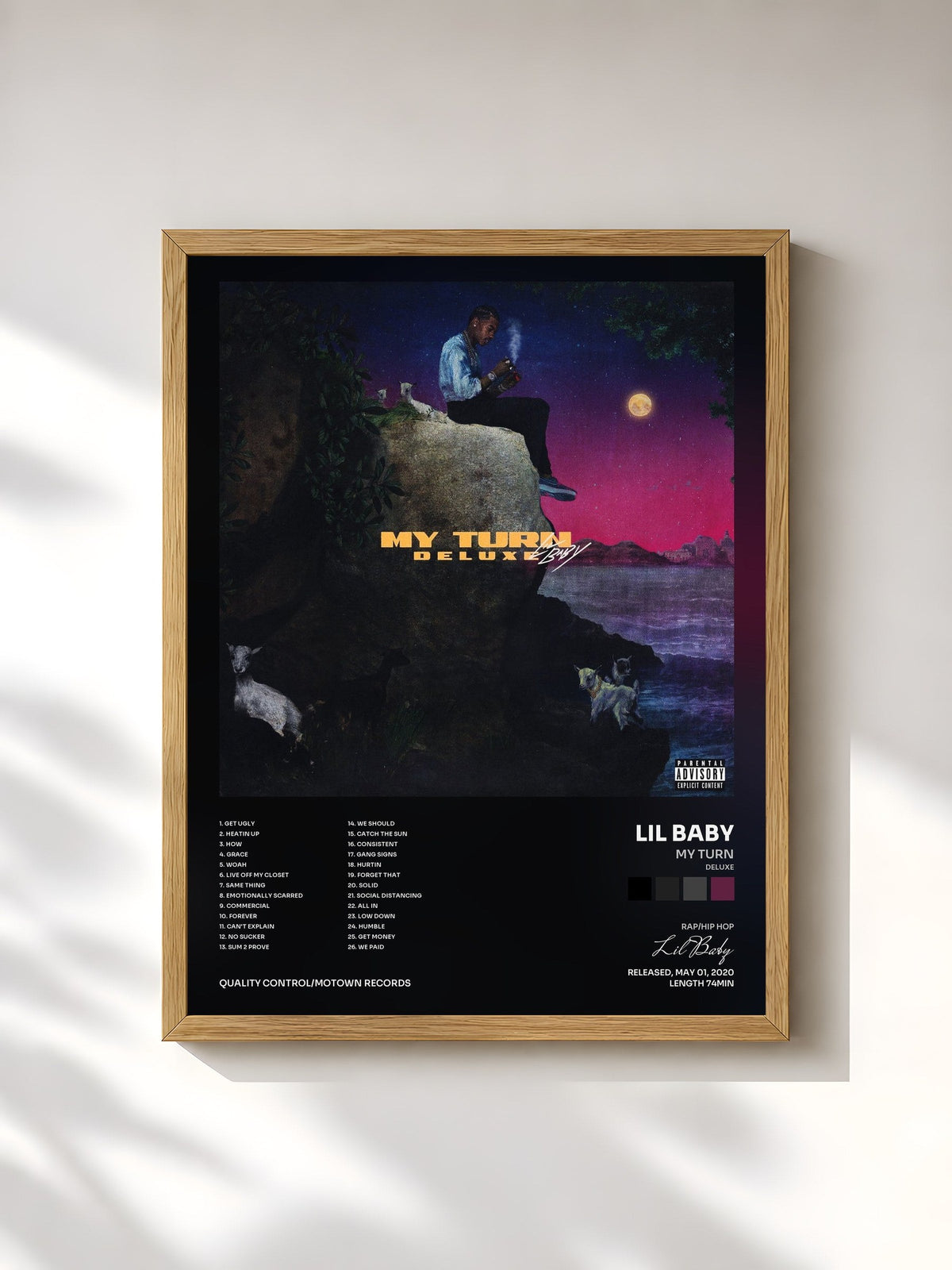 #bois Tableau de l'album My Turn (Deluxe) de Lil Baby, cadre en bois brut, imprimé et encadré en France