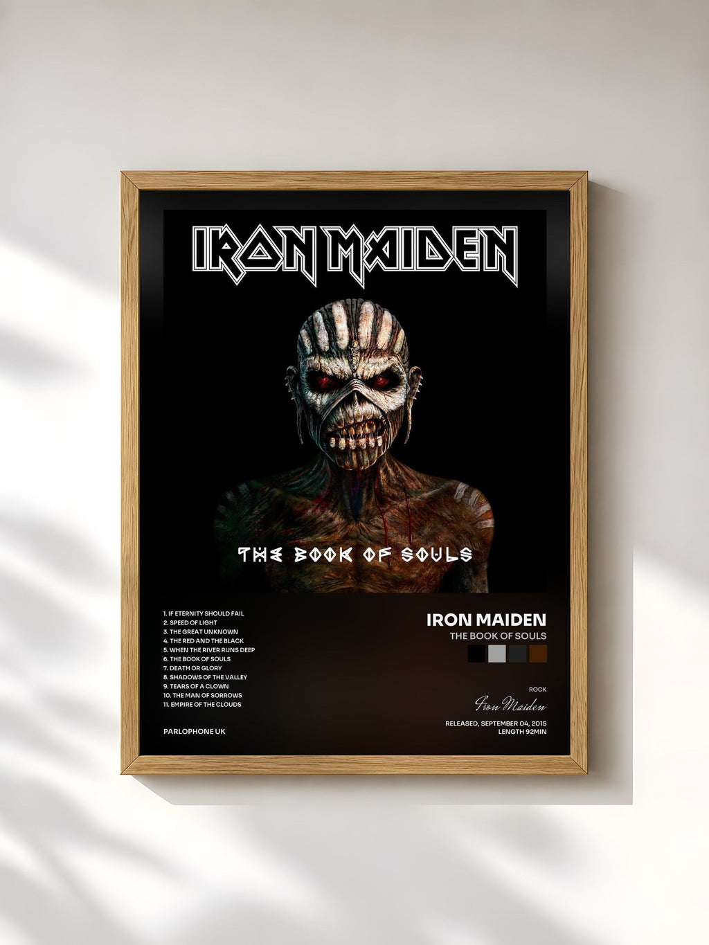 #bois Tableau de l'album The Book of Souls de Iron Maiden, cadre en bois brut, imprimé et encadré en France