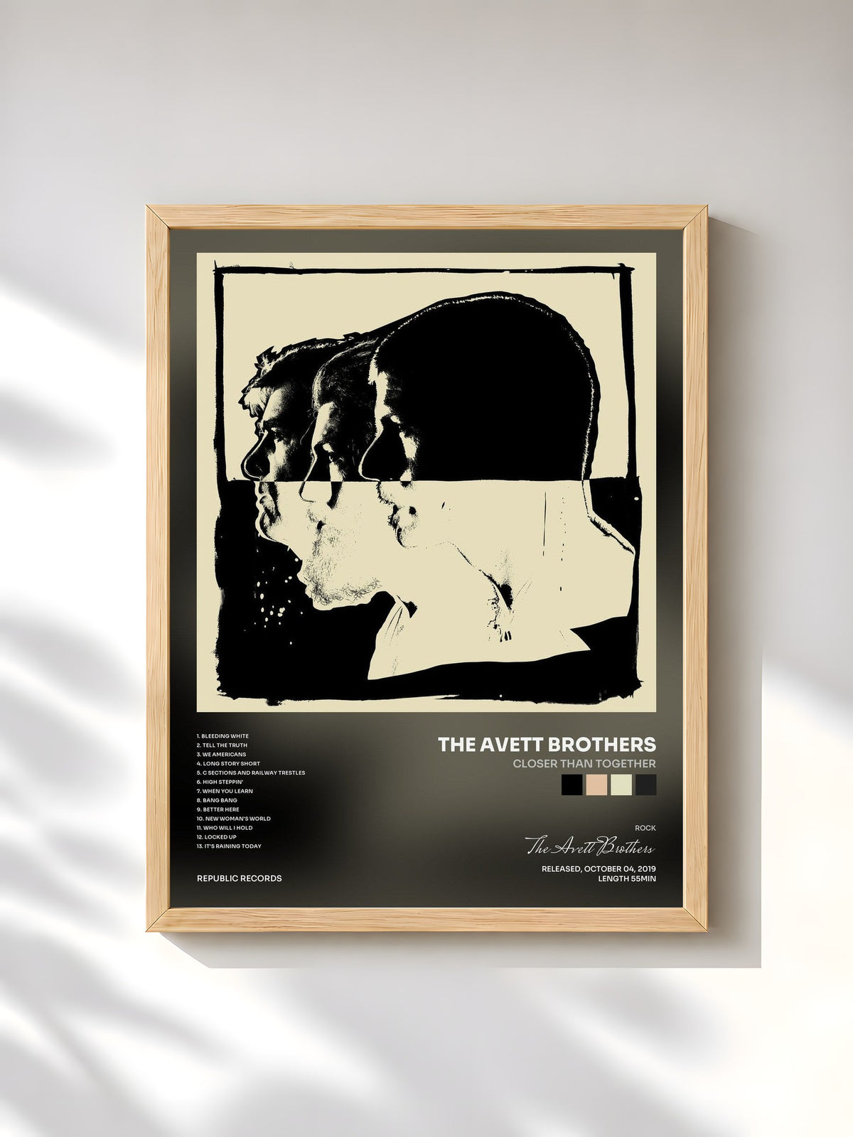 #bois Tableau de l'album Closer Than Together de The Avett Brothers, cadre en bois brut, imprimé et encadré en France