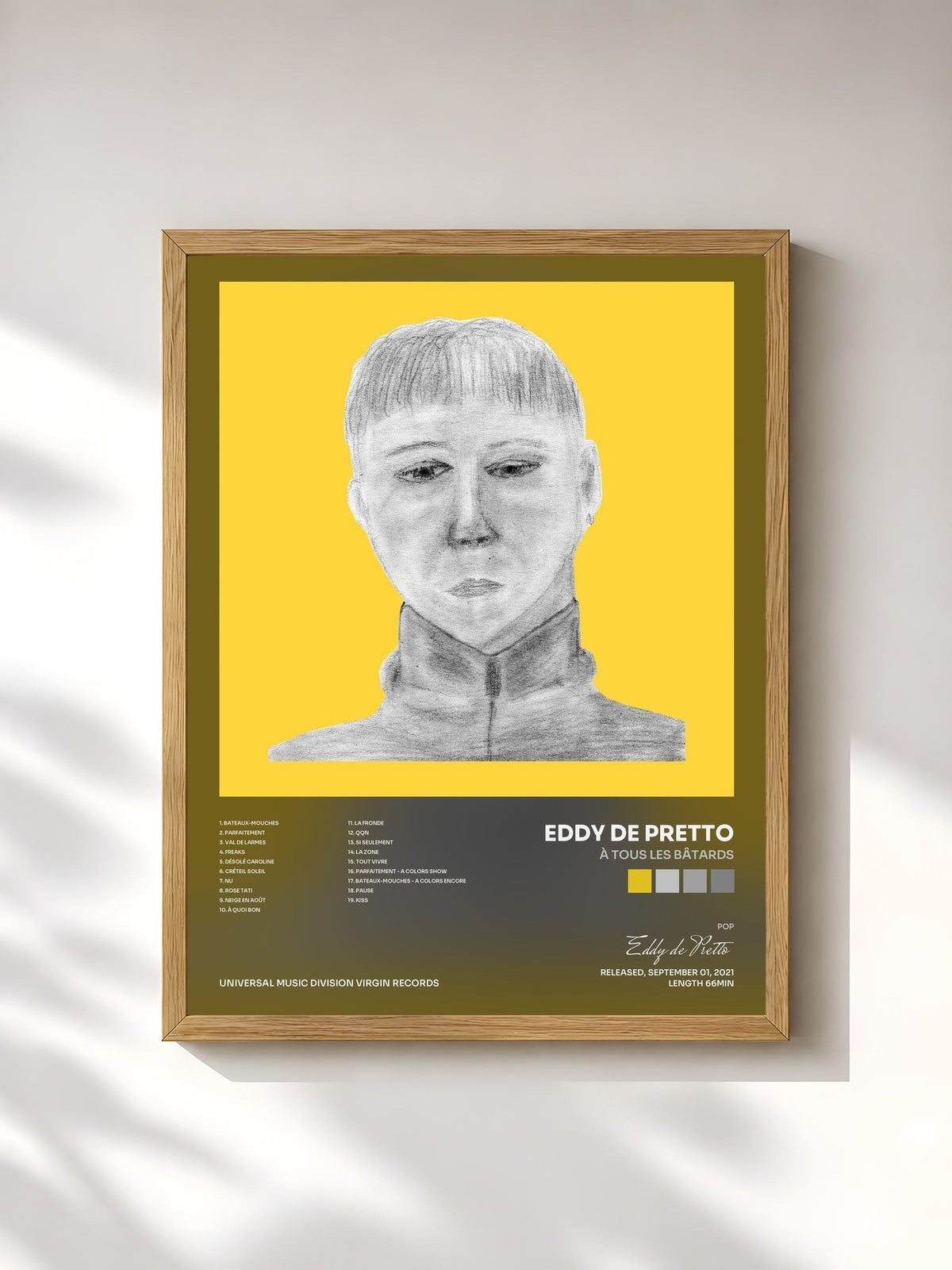 #bois Tableau de l'album À TOUS LES BÂTARDS de Eddy de Pretto, cadre en bois brut, imprimé et encadré en France