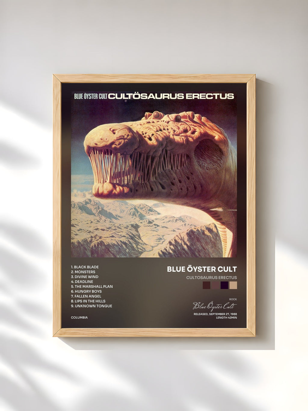 #bois Tableau de l'album Cultosaurus Erectus de Blue Öyster Cult, cadre en bois brut, imprimé et encadré en France