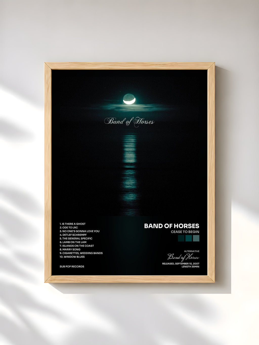 #bois Tableau de l'album Cease To Begin de Band of Horses, cadre en bois brut, imprimé et encadré en France