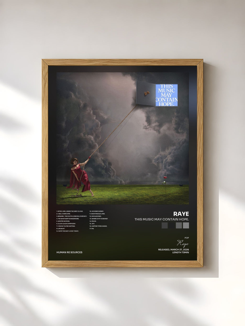 #bois Tableau de l'album THIS MUSIC MAY CONTAIN HOPE. de Raye, cadre en bois brut, imprimé et encadré en France