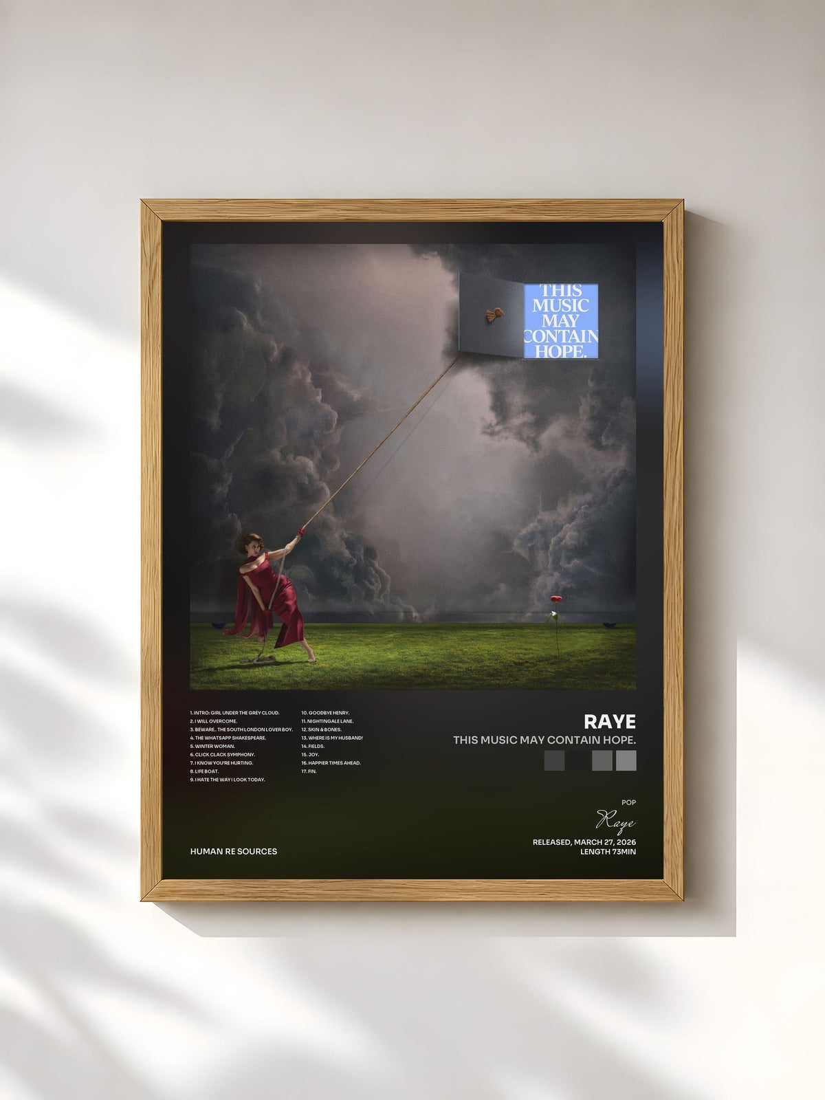 #bois Tableau de l'album THIS MUSIC MAY CONTAIN HOPE. de Raye, cadre en bois brut, imprimé et encadré en France