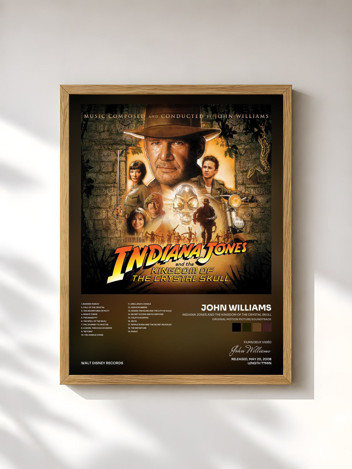 #bois Tableau de l'album Indiana Jones and the Kingdom of the Crystal Skull (Original Motion Picture Soundtrack) de John Williams, cadre en bois brut, imprimé et encadré en France