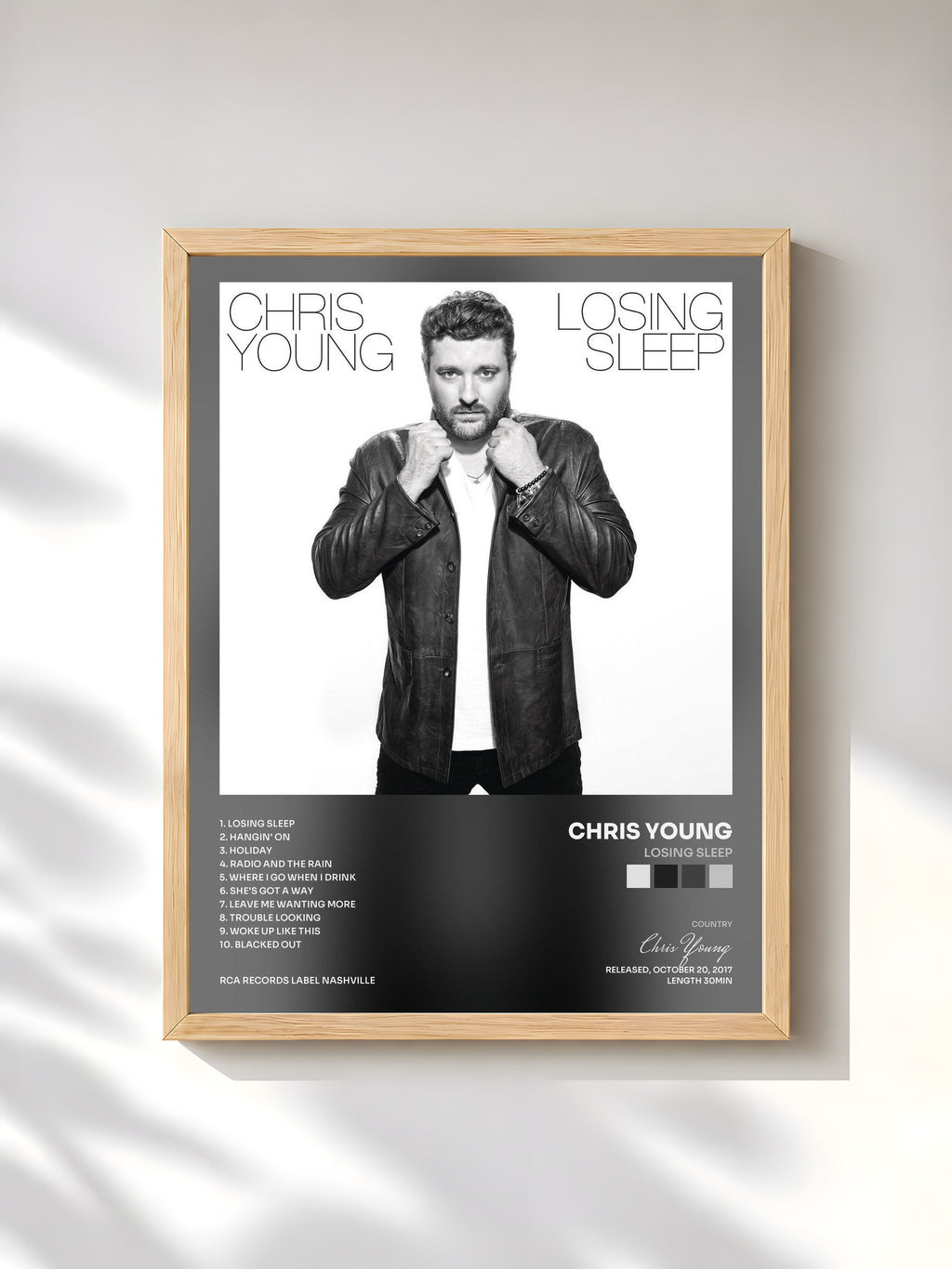 #bois Tableau de l'album Losing Sleep de Chris Young, cadre en bois brut, imprimé et encadré en France
