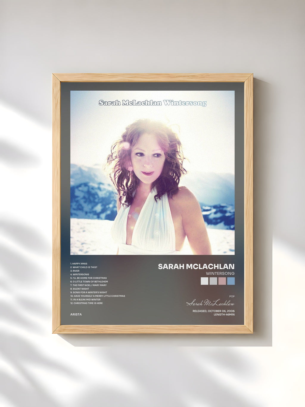 #bois Tableau de l'album Wintersong de Sarah McLachlan, cadre en bois brut, imprimé et encadré en France