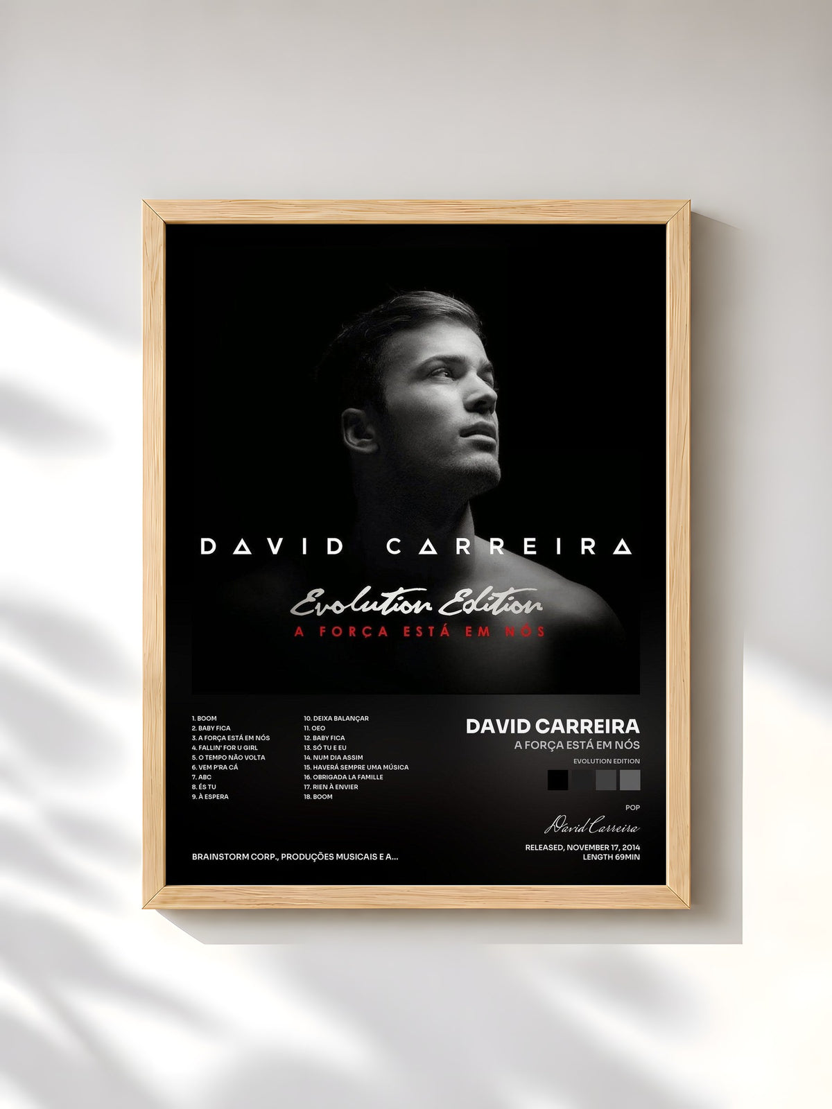 #bois Tableau de l'album A Força Está Em Nós (Evolution Edition) de David Carreira, cadre en bois brut, imprimé et encadré en France