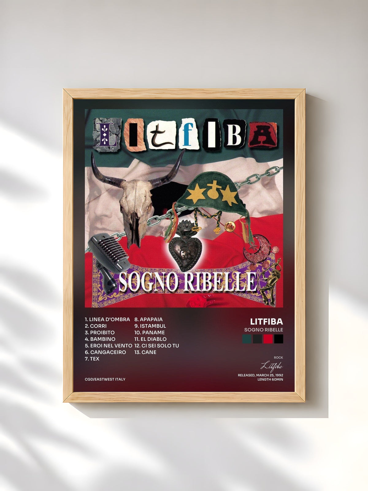 #bois Tableau de l'album Sogno Ribelle de Litfiba, cadre en bois brut, imprimé et encadré en France