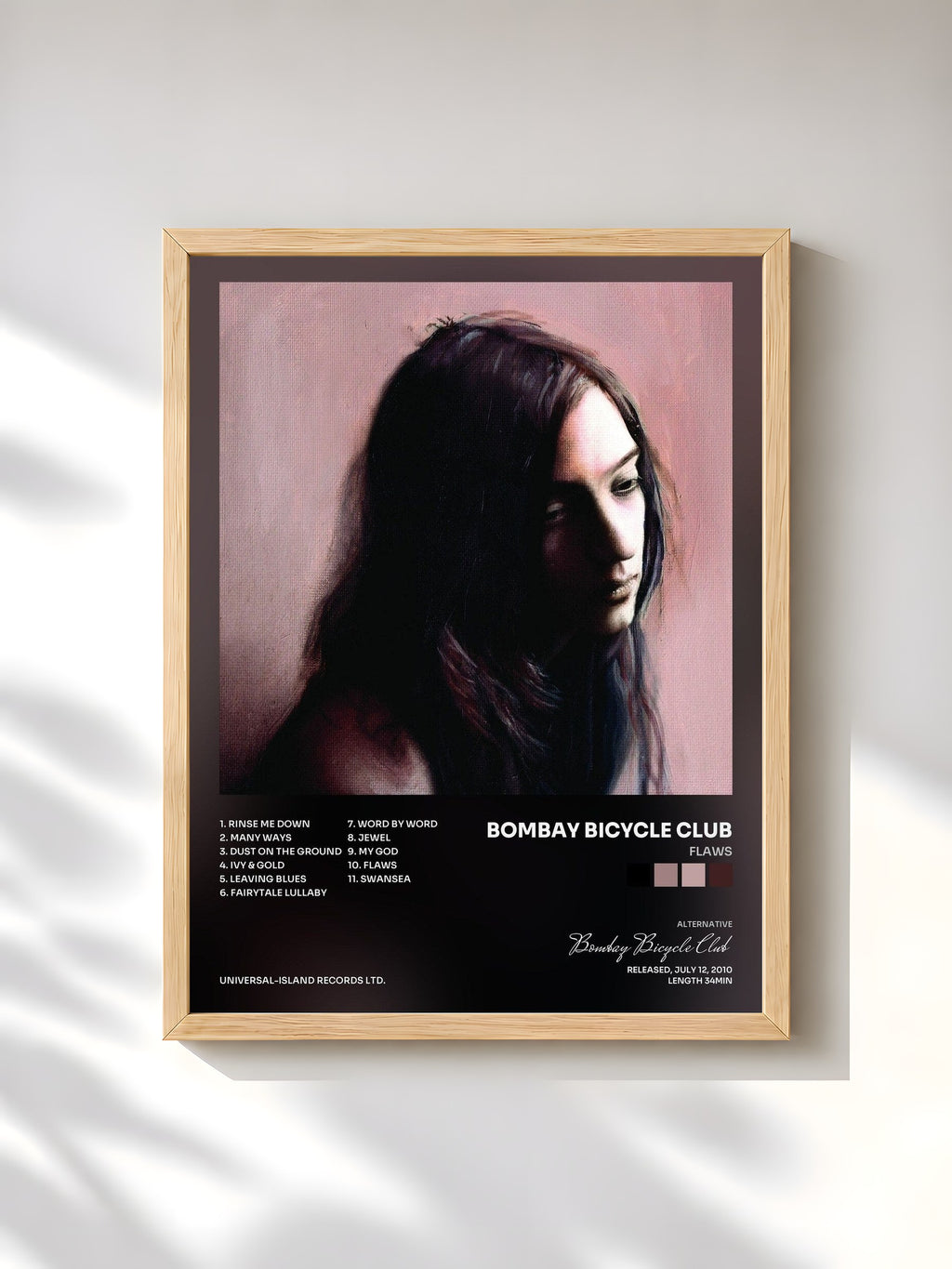 #bois Tableau de l'album Flaws de Bombay Bicycle Club, cadre en bois brut, imprimé et encadré en France