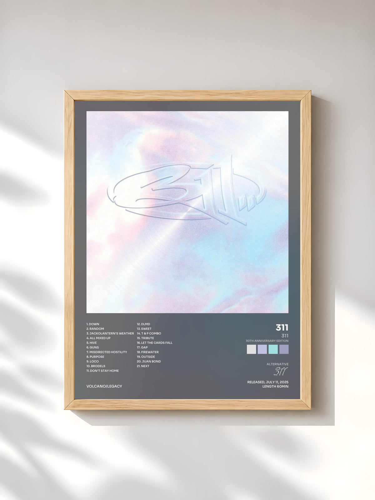 #bois Tableau de l'album 311 (30th Anniversary Edition) de 311, cadre en bois brut, imprimé et encadré en France