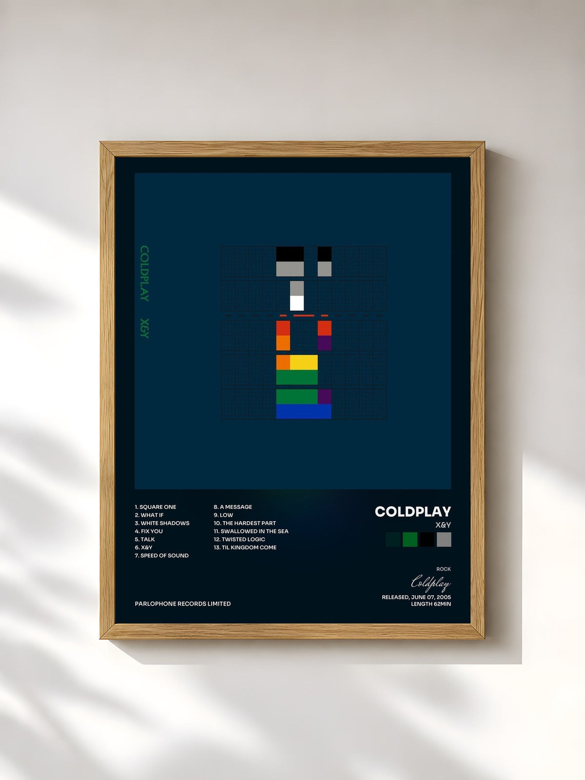 #bois Tableau de l'album X&Y de Coldplay, cadre en bois brut, imprimé et encadré en France