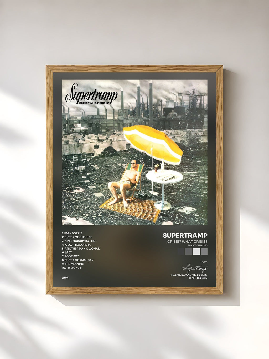#bois Tableau de l'album Crisis? What Crisis? (Remastered 2025) de Supertramp, cadre en bois brut, imprimé et encadré en France