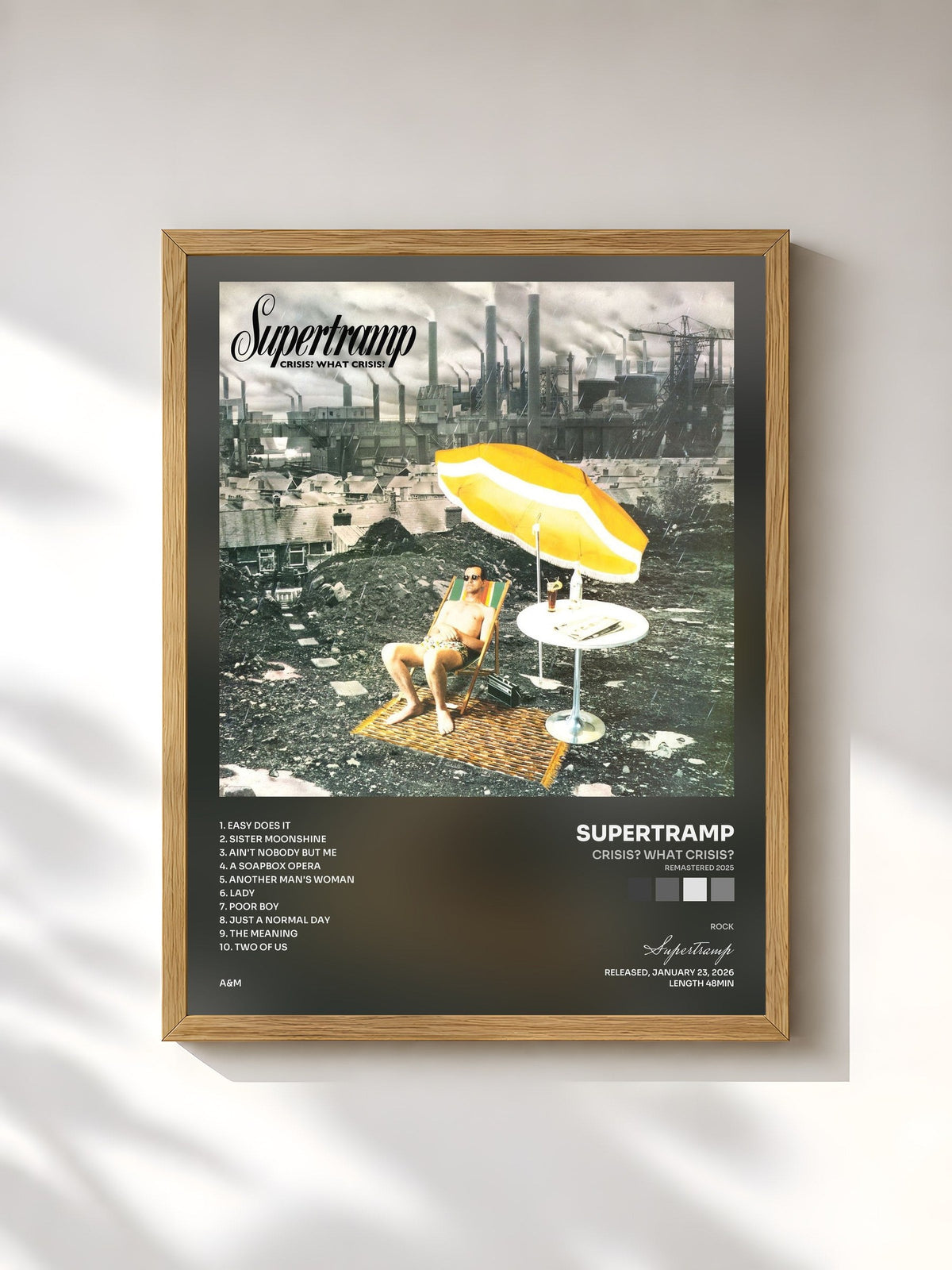 #bois Tableau de l'album Crisis? What Crisis? (Remastered 2025) de Supertramp, cadre en bois brut, imprimé et encadré en France