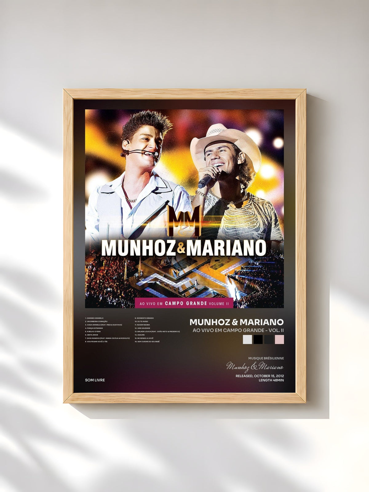 #bois Tableau de l'album Ao Vivo Em Campo Grande - Vol. II de Munhoz & Mariano, cadre en bois brut, imprimé et encadré en France