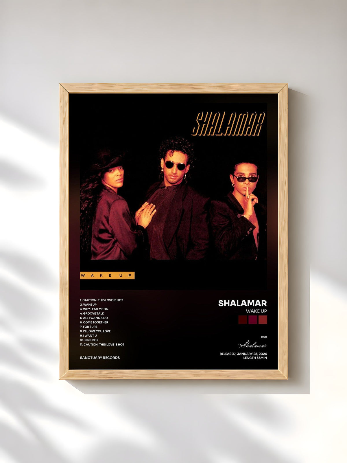 #bois Tableau de l'album Wake Up de Shalamar, cadre en bois brut, imprimé et encadré en France