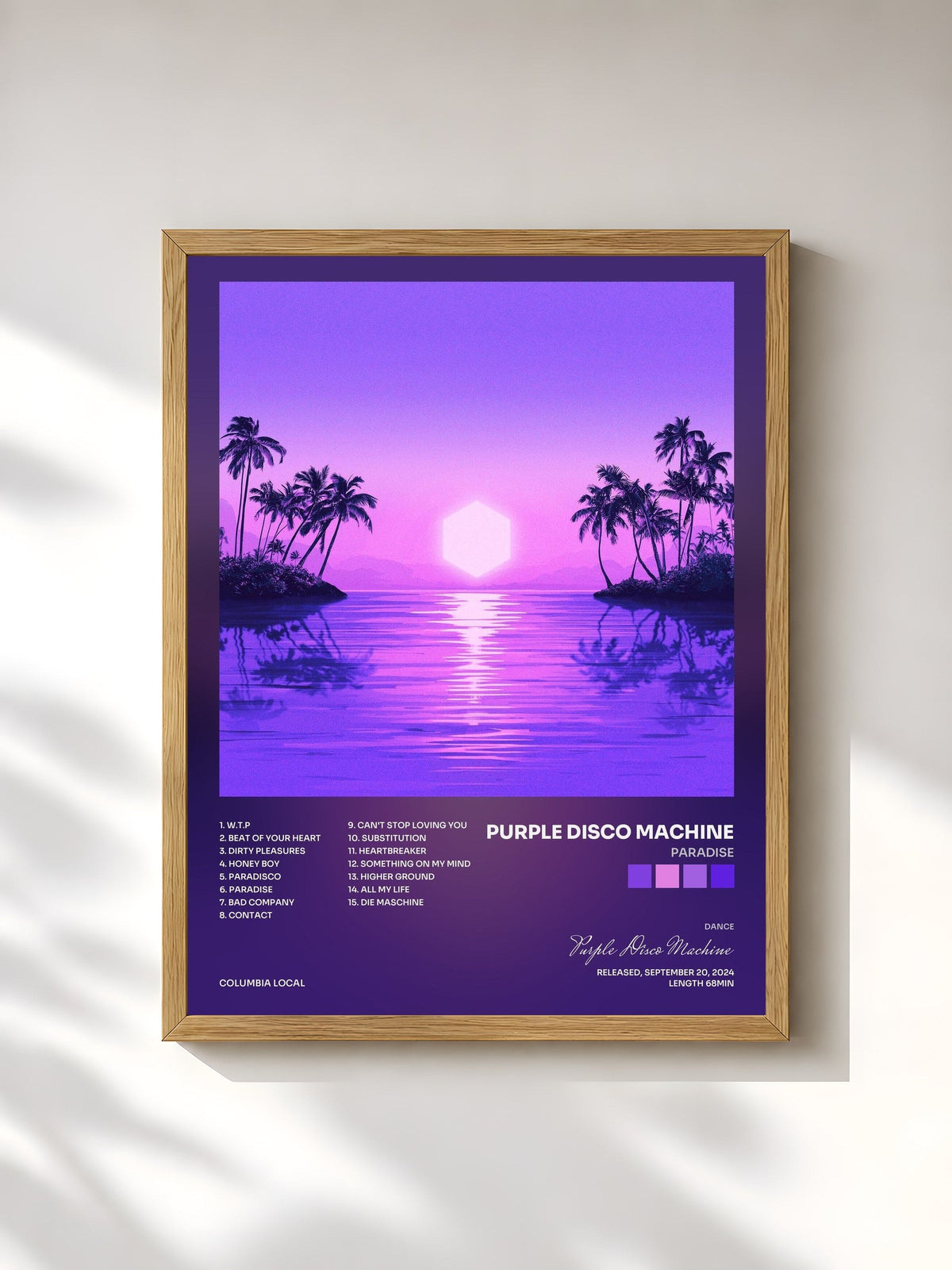 #bois Tableau de l'album Paradise de Purple Disco Machine, cadre en bois brut, imprimé et encadré en France