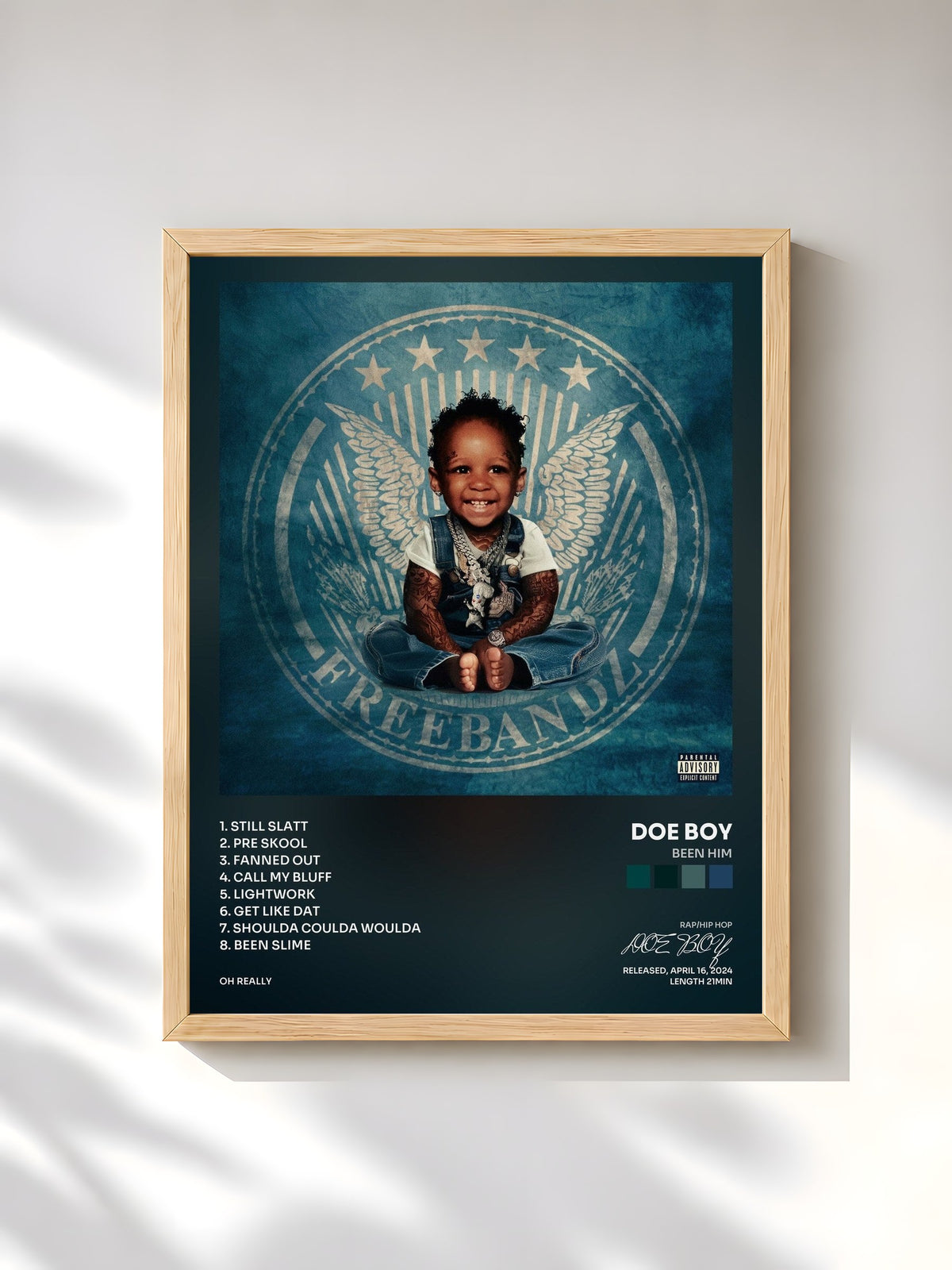#bois Tableau de l'album BEEN HIM de DOE BOY, cadre en bois brut, imprimé et encadré en France