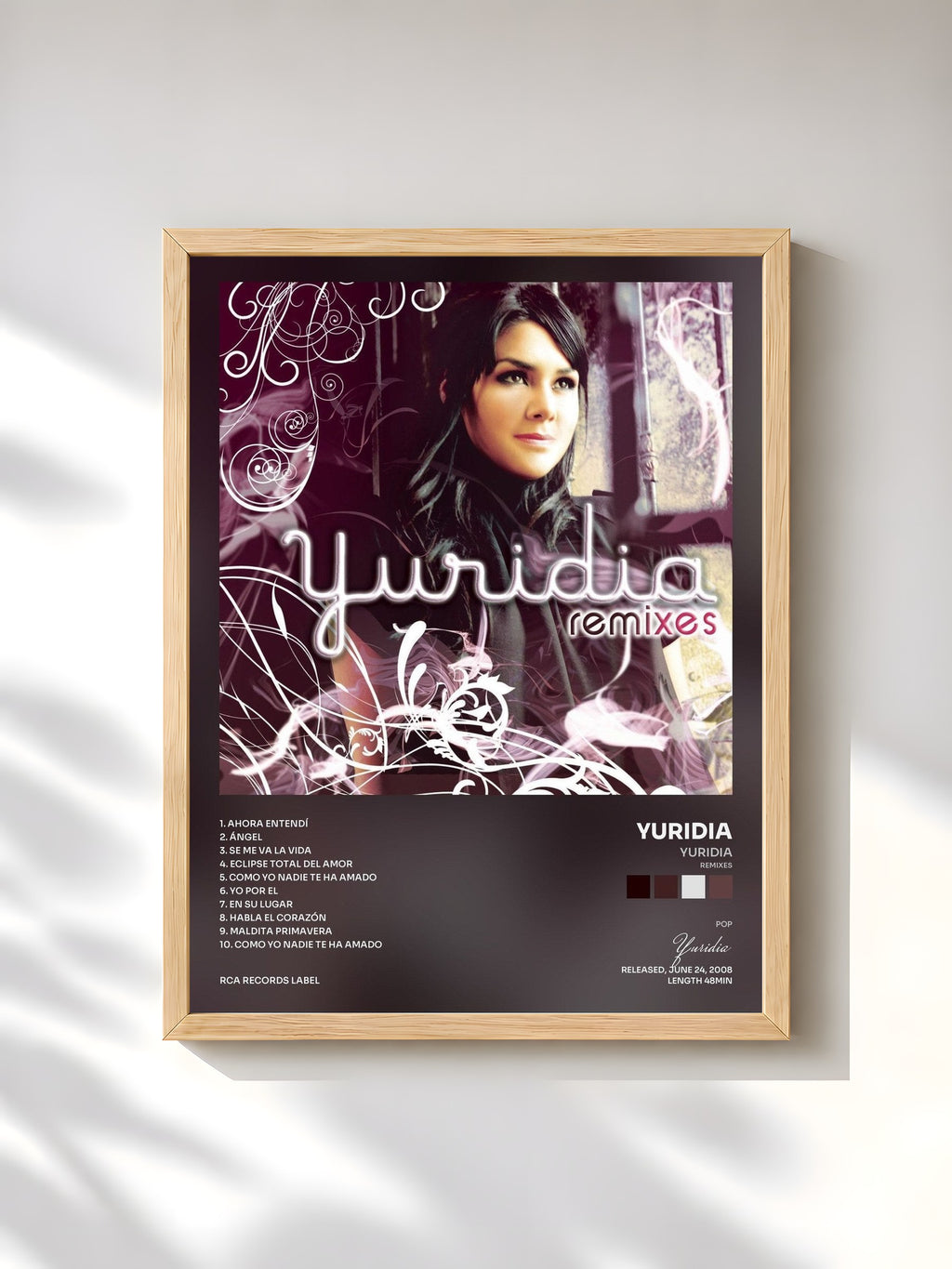 #bois Tableau de l'album Yuridia (Remixes) de Yuridia, cadre en bois brut, imprimé et encadré en France