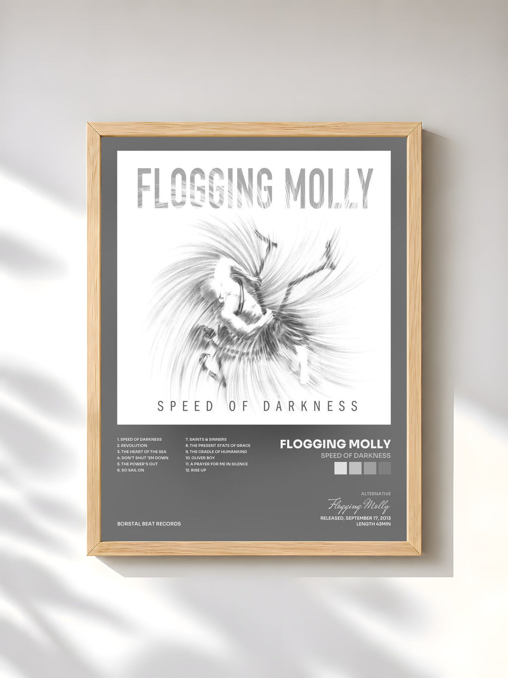 #bois Tableau de l'album Speed of Darkness de Flogging Molly, cadre en bois brut, imprimé et encadré en France