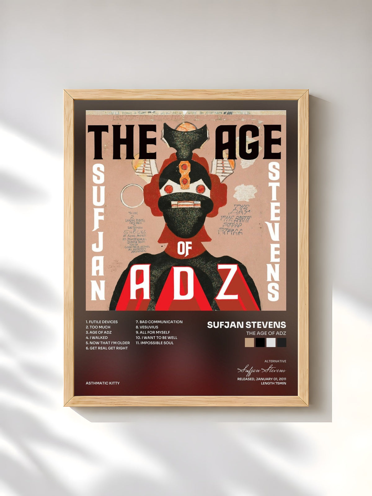 #bois Tableau de l'album The Age of Adz de Sufjan Stevens, cadre en bois brut, imprimé et encadré en France