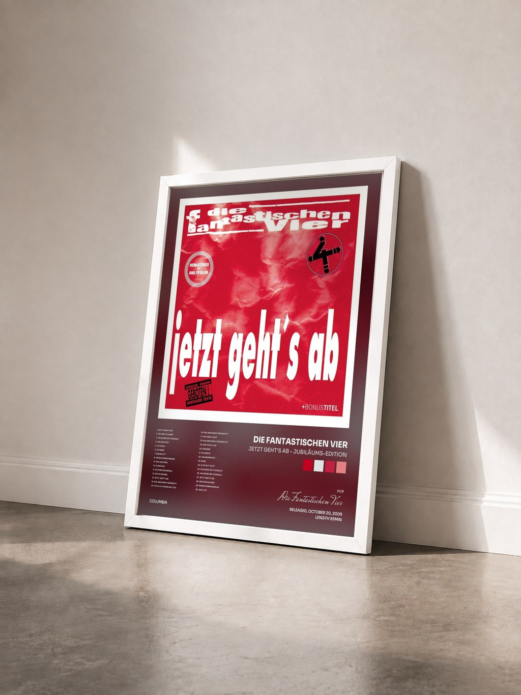 #blanc Tableau de l'album Jetzt geht's ab - Jubiläums-Edition de Die Fantastischen Vier vu de trois quarts, cadre blanc