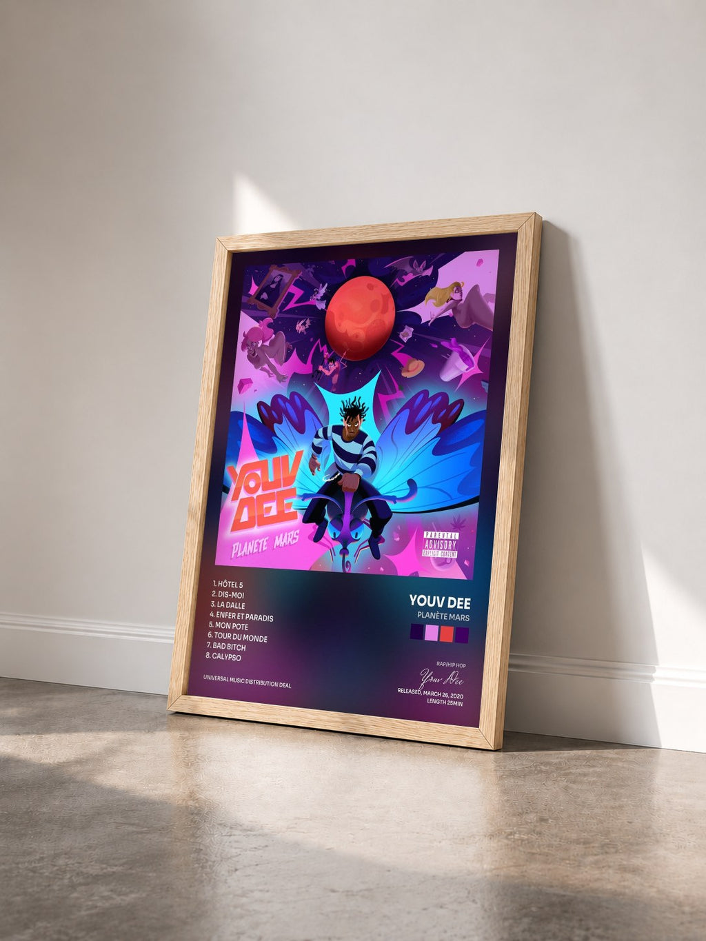 #bois Tableau de l'album Planète Mars de Youv Dee vu de trois quarts, cadre en bois brut