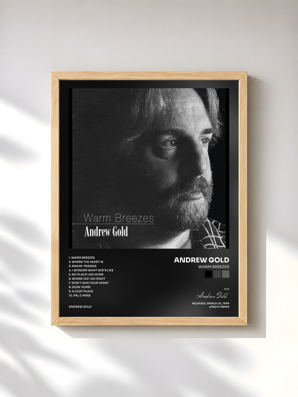 #bois Tableau de l'album Warm Breezes de Andrew Gold, cadre en bois brut, imprimé et encadré en France