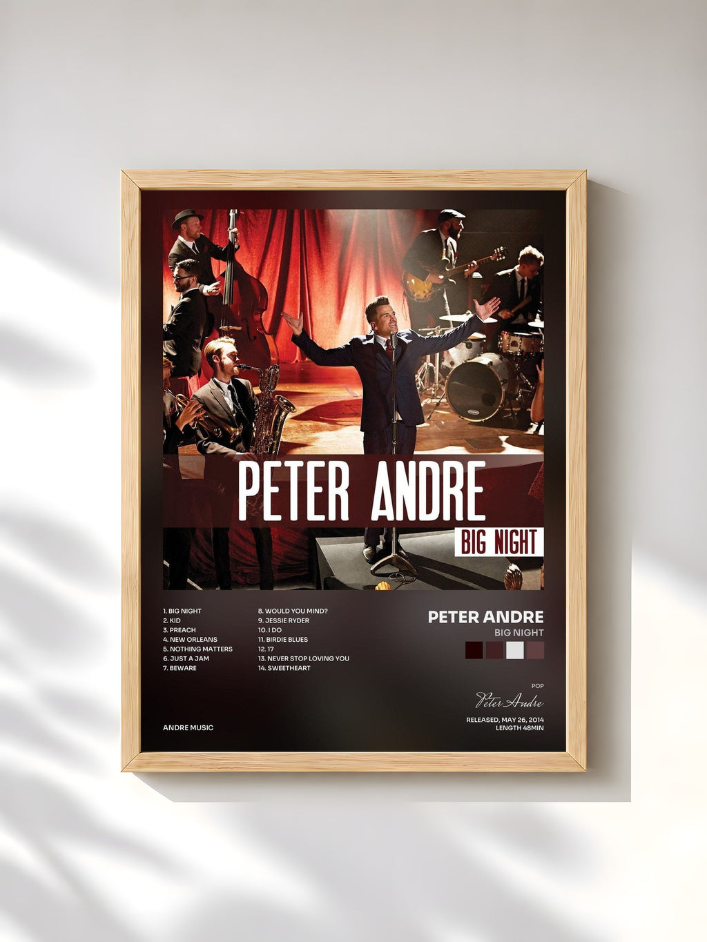 #bois Tableau de l'album Big Night de Peter Andre, cadre en bois brut, imprimé et encadré en France