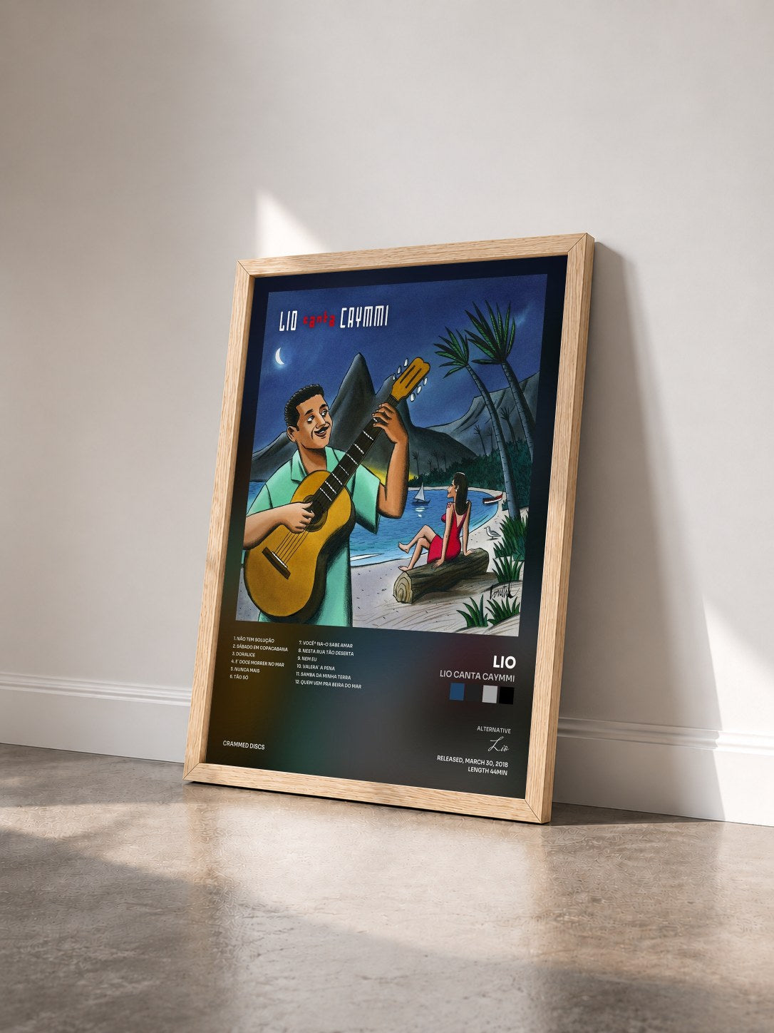 #bois Tableau de l'album Lio Canta Caymmi de Lio vu de trois quarts, cadre en bois brut