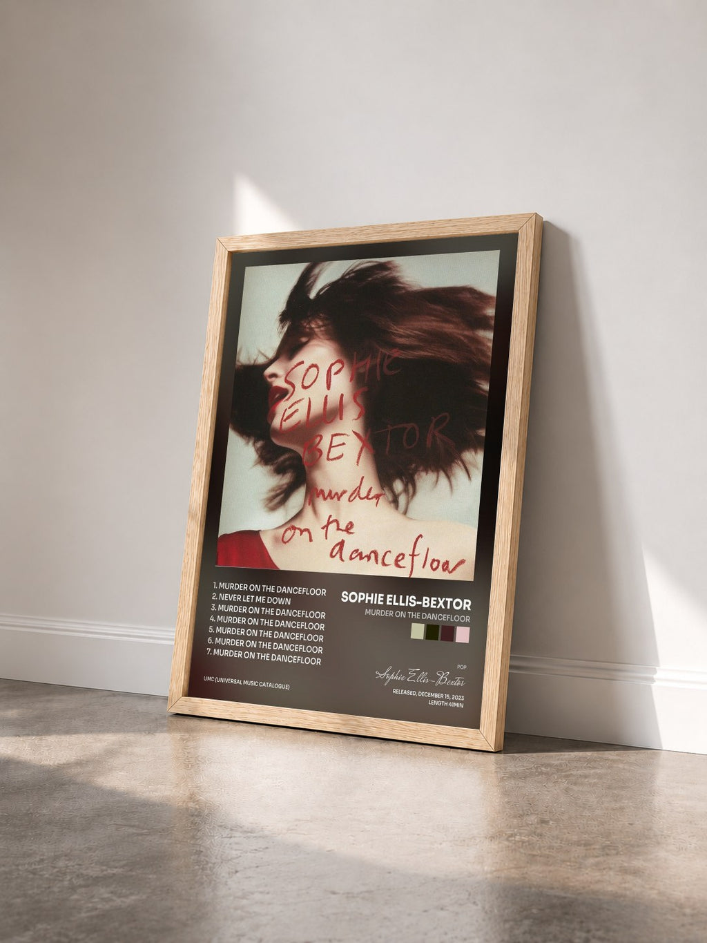 #bois Tableau de l'album Murder On The Dancefloor de Sophie Ellis-Bextor vu de trois quarts, cadre en bois brut