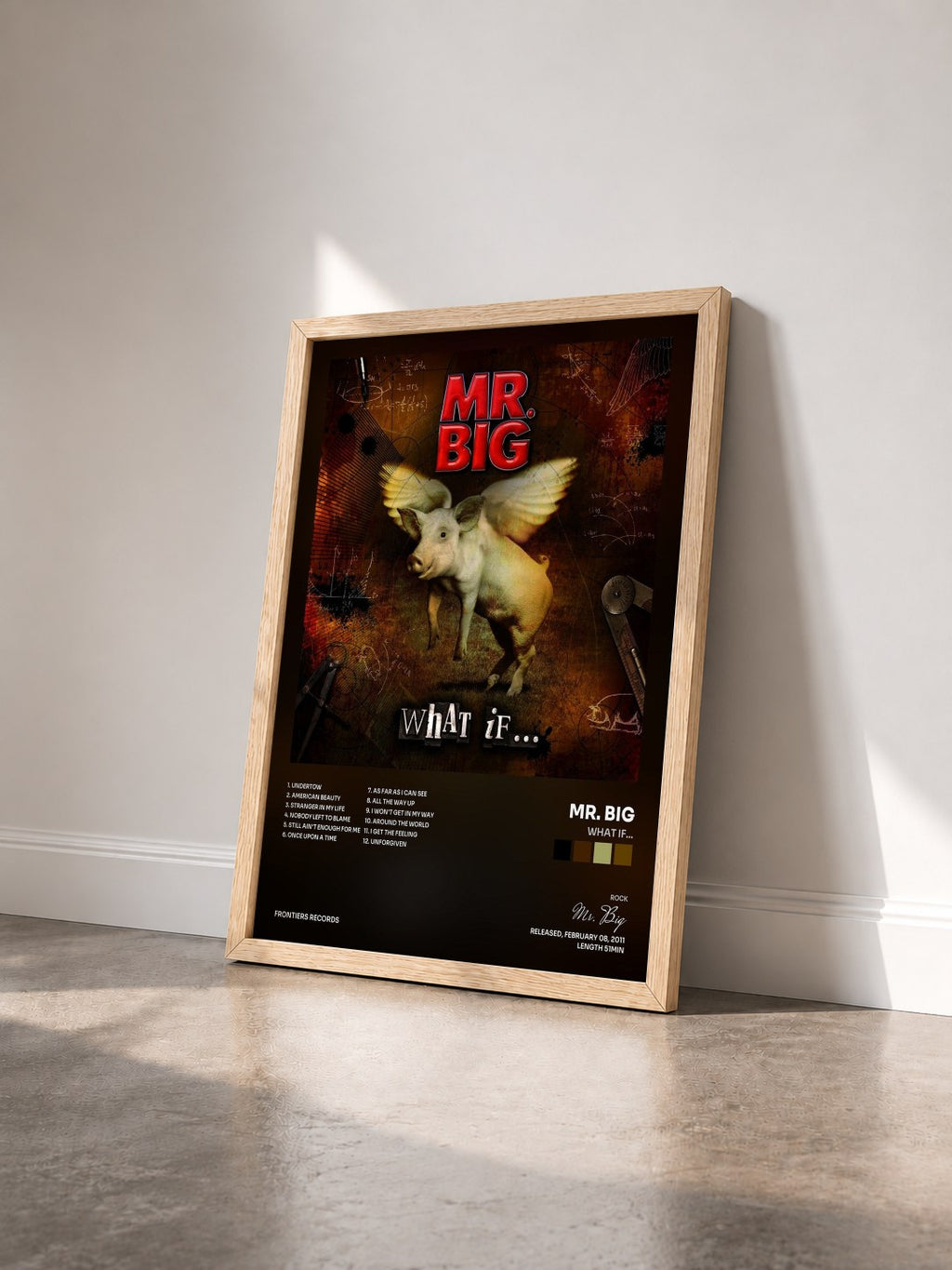 #bois Tableau de l'album What If... de Mr. Big vu de trois quarts, cadre en bois brut