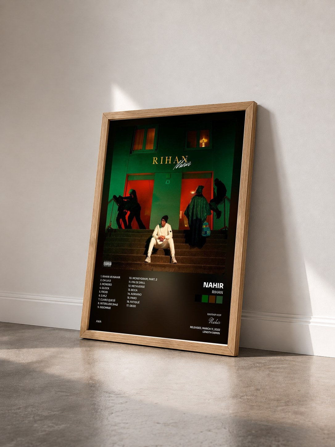 #bois Tableau de l'album Rihan de Nahir vu de trois quarts, cadre en bois brut