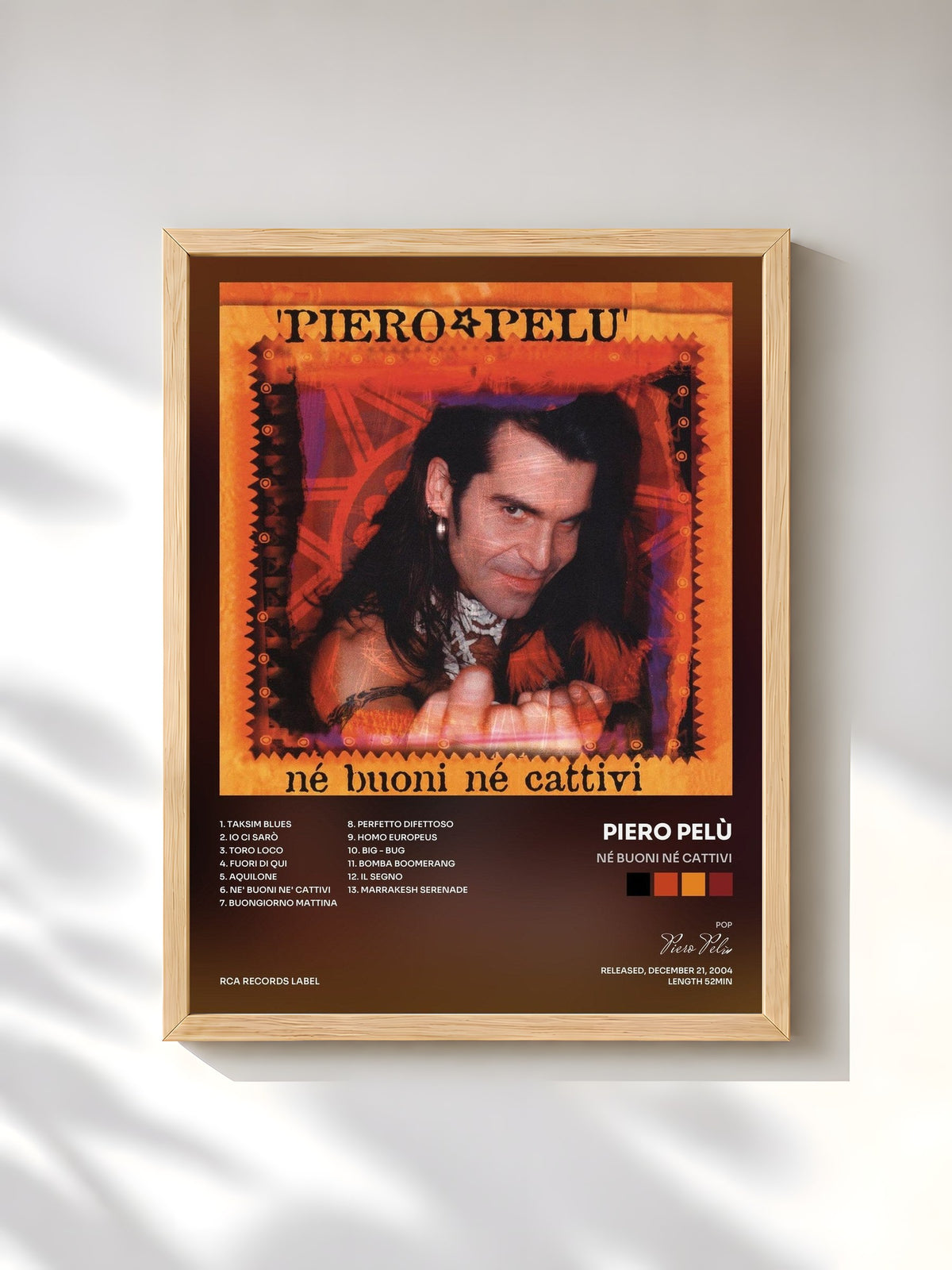 #bois Tableau de l'album Né buoni né cattivi de Piero Pelù, cadre en bois brut, imprimé et encadré en France