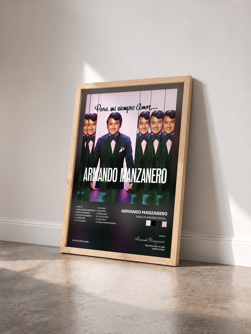#bois Tableau de l'album Para Mi Siempre Amor... de Armando Manzanero vu de trois quarts, cadre en bois brut