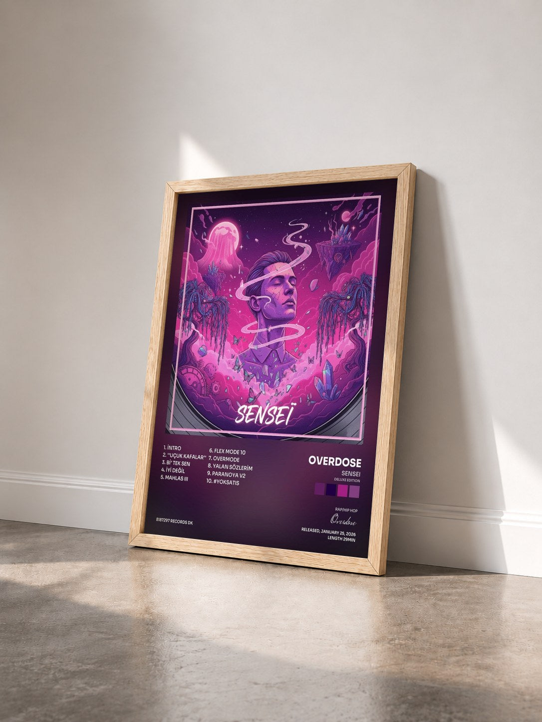 #bois Tableau de l'album Sensei (Deluxe Edition) de Overdose vu de trois quarts, cadre en bois brut